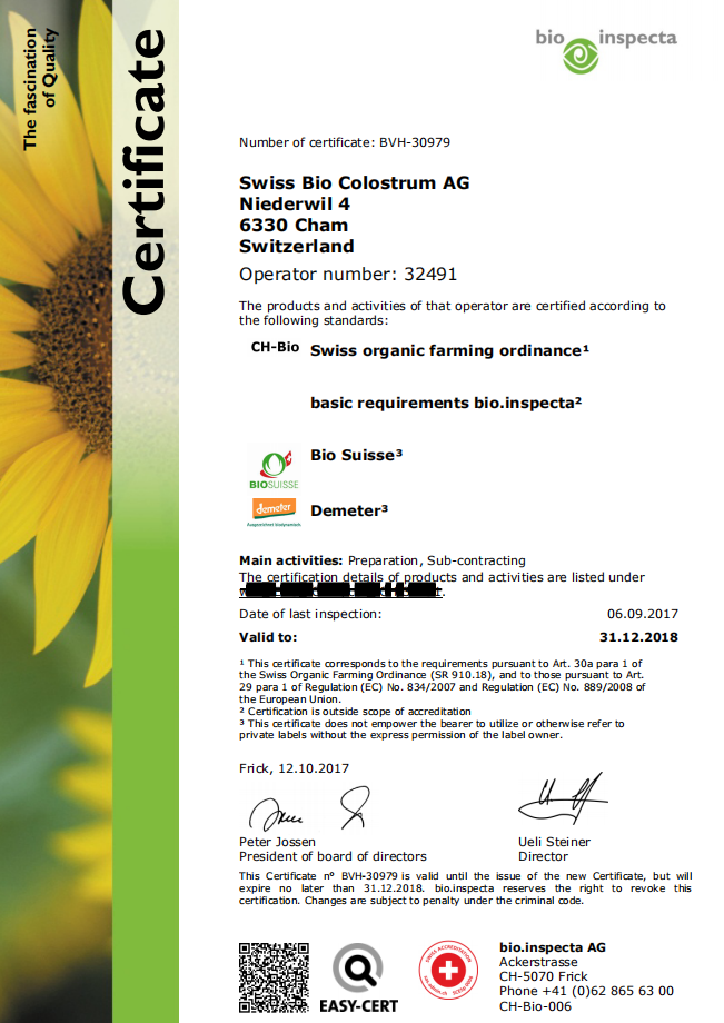 羊初乳原材料资质证书证明